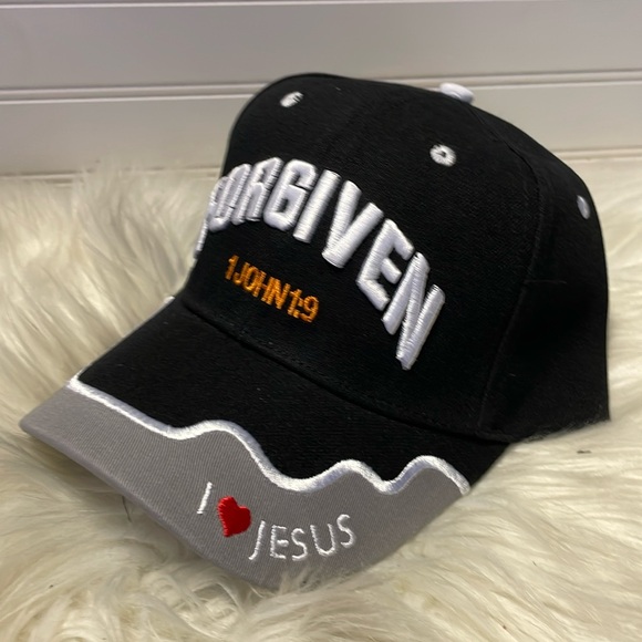 Forgiven -1 John 1:9 Black Embroidered Baseball Cap - Picture 2 of 12